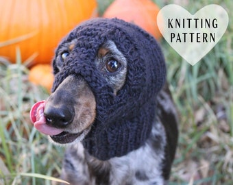 KNITTING PATTERN, Dog Hat Ski Mask Knit Bandit Mini Dachshund Costume