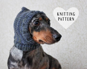 KNITTING PATTERN, Dog Hat, Knit Hat, Pet Clothing, Pets, Pet Clothes, Dogs, Mini Dachshund, Little Dog, Knitted Hood, DIY Gift, Wiener-Dog