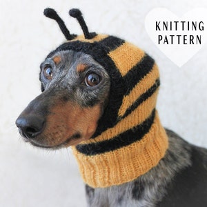 KNITTING PATTERN, Small Dog Bee Hat, Knitted Bee Hat, Mini Dachshund, Doxie Bee Hat, Black and Yellow, Bee Costume for Dogs, Funny, Pet Gift