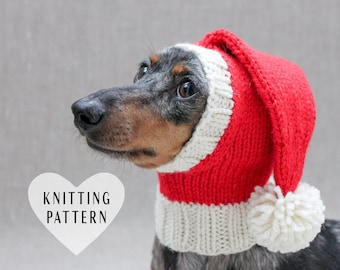 KNITTING PATTERN, Dog Santa Christmas Hat, Holiday Dog Hat, Santa Dog Hat, Dog Clothes, Dachshund Clothes Gifts, Dog Lover Gift, Pets