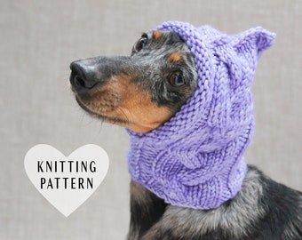 KNITTING PATTERN, Cabled Dog Hat, Knitted Dog Hat, Dachshund Hat, Pet Clothes, Dog Clothing, Pet Accessories, Lilac Purple Dog Hat Gift