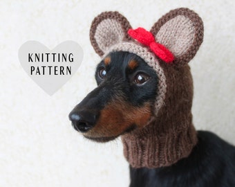 KNITTING PATTERN, Teddy Bear Dog Hat, Small Dog Bear Hat, Bear Hoodie, Bear Hood, Teddy Bear Dog Costume, Dachshund Hat, knit Doxie Hoodie