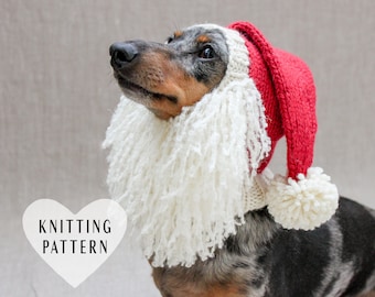 KNITTING PATTERN, Dog Santa Beard Costume, Mini Dachshund Santa Hat, Santa Dog Costume With Beard, Dog Clothes, Christmas Dog Santa Costume