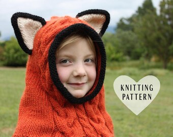 Patrón de tejido de capucha de zorro trenzado: disfraz infantil de animal (patrón PDF)