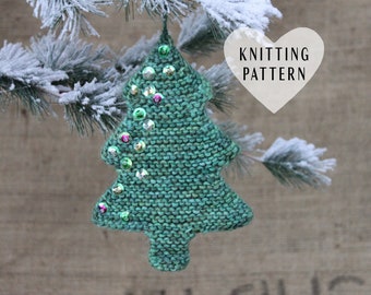 KNITTING PATTERN, Knitted Christmas Tree Ornament, Knit, hanging ornament, DIY project, garter stitch, holiday, tree, knitting project