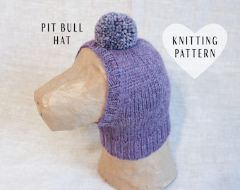 KNITTING PATTERN, Pit Bull Dog Hat, Pit Bull Pom-Pom Hat, Dog Clothes, Dog Gift, Pet Owner Gift, Dog Lover Gift, Purple, Cute Dog Hat, Dogs