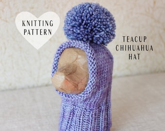 KNITTING PATTERN, Knitted Chihuahua Hat, Small Dog Hat Pattern, DIY Dog Hat, Dog Hat With Pom-Pom, Crafts, Knit Dog Hat, Purple Dog Hat