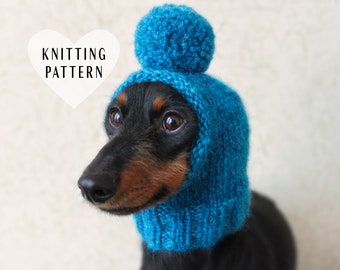 KNITTING PATTERN, Pom-Pom Dog Hat, Mini Dachshund Dog Hat, Small Dog Hat, Quick Knit, Knitted Dog Hat, Knit Dog Hat, Little Dog Hat, Pet Hat