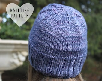 KNITTING PATTERN, The Perfect Hat, Knit Hat, Beanie, Knitted, Purple, Fleece Lined, Madelinetosh