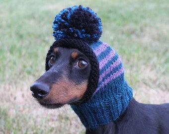 Dark Blue Hand Knitted Mini Dachshund Small Dog Hat