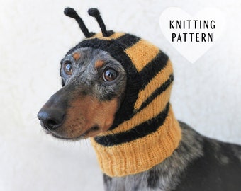 KNITTING PATTERN, Small Dog Bee Hat, Knitted Bee Hat, Mini Dachshund, Doxie Bee Hat, Black and Yellow, Bee Costume for Dogs, Funny, Pet Gift