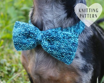KNITTING PATTERN, Knitted Dog Bow Tie, Wedding Dog Clothes, Dog Ring Bearer Outfit, Malabrigo, Moss Stitch, Knit Bow Tie, Small Dog Bow Tie