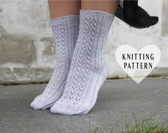 KNITTING PATTERN, Knit, Lace, Socks, DIY, Knitted, Wool, Velvet Sky Socks, Mid Calf, Adult, Size, Teen, Ribbed, Fitted, Comfortable, Easy