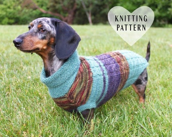 KNITTING PATTERN, Scrap Yarn, Cowl Neck, Mini Dachshund, dog sweater, dog, dachshund, doxie, wiener dog, little dog, pet clothes, pets