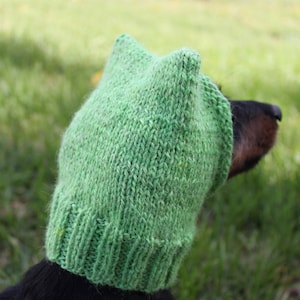 Green Knitted Small Dog Hat in Alpaca Yarn