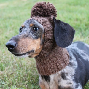Open Ear Dog Hat With Pom Pom in All Natural Wool