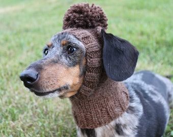 Open Ear Dog Hat With Pom Pom in All Natural Wool