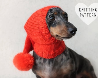 KNITTING PATTERN, Dog Hat, Dachshund Hat, Pet Clothes, Pet Hat, Wiener Dog, Dogs, Knitted Hat, Knit pet hat, Shibui Silk Cloud, Pom-pom