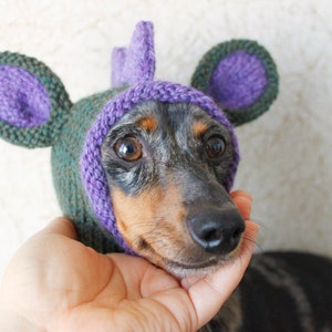 KNITTING PATTERN, Doxie Dinosaur Hat, Dog Hat, Small Dog Hat, Snood, Mini Dachshund Hat, Dino Hat, Dog Costume, Knitted Hat, Knit Pet Hat image 4