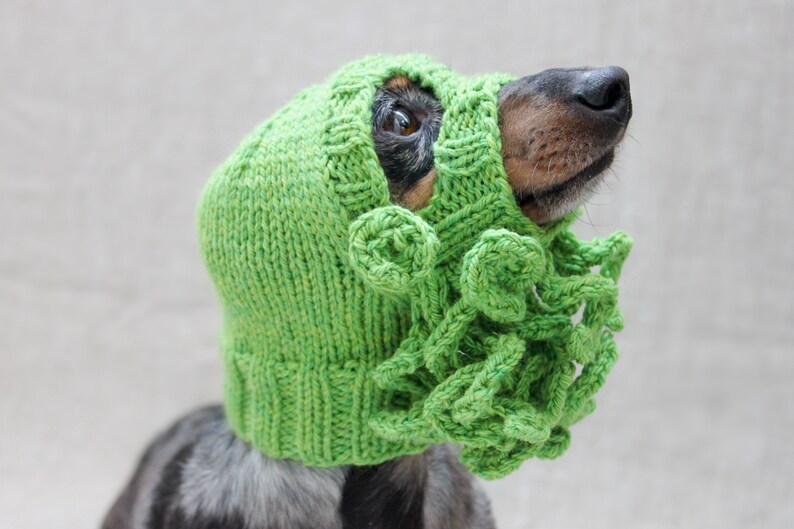Knitting Pattern, Cthulhu Dog Hat, Knitted Cthulhu Mask, Cthulhu Dog Costume, H. P. Lovecraft, Cthulhu Monster, Dog Hat, Dog Ski Mask, Dogs image 7