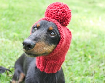 Dog Hat in Dark Read Natural Wool