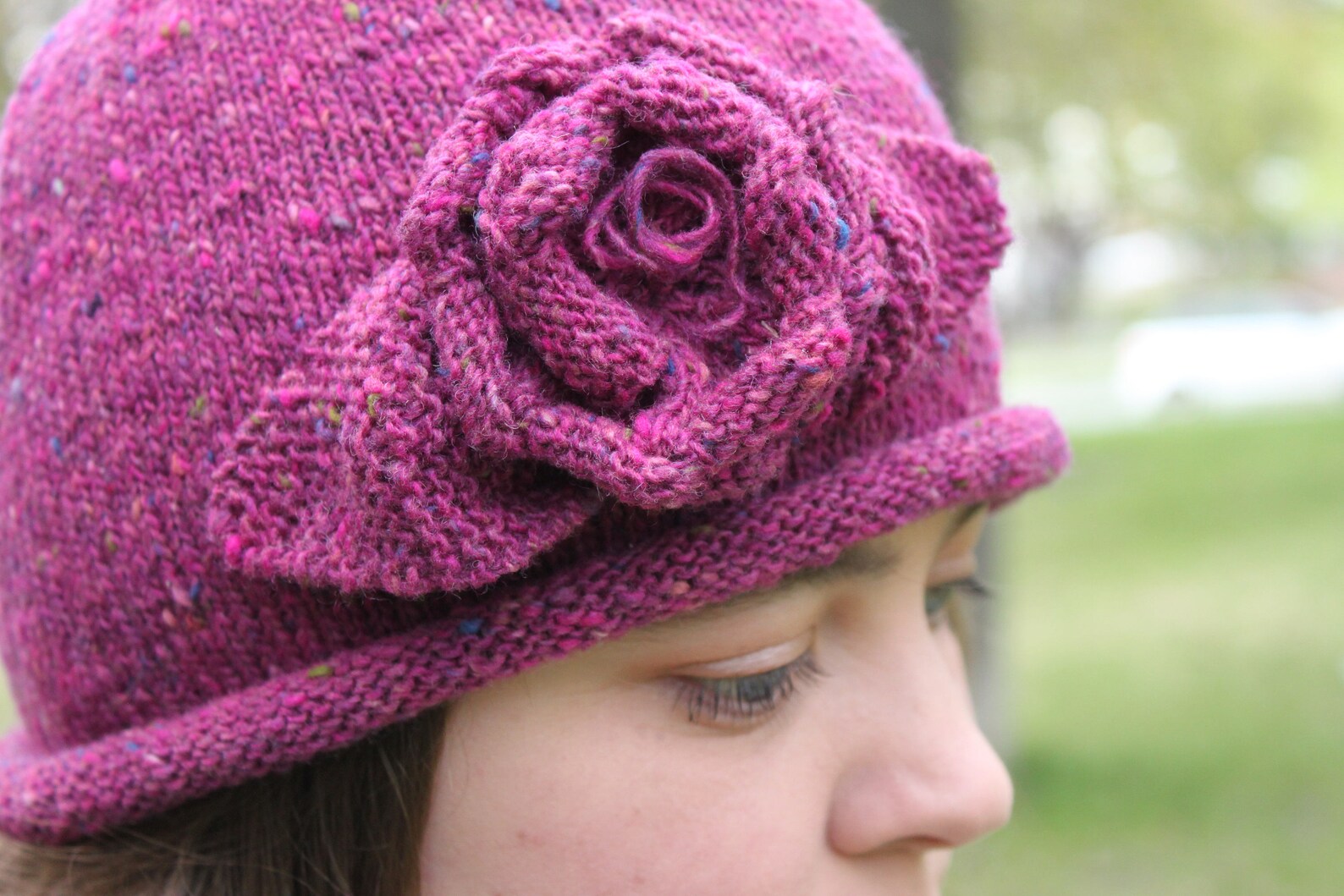 Rose Hat Pattern Rose Hat Knitting Pattern: Geilsk Tweed Rolled Edge Beanie (PDF Pattern ...
