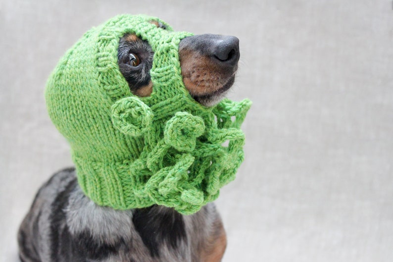 Knitting Pattern, Cthulhu Dog Hat, Knitted Cthulhu Mask, Cthulhu Dog Costume, H. P. Lovecraft, Cthulhu Monster, Dog Hat, Dog Ski Mask, Dogs image 3