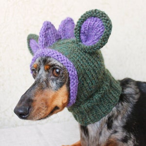 KNITTING PATTERN, Doxie Dinosaur Hat, Dog Hat, Small Dog Hat, Snood, Mini Dachshund Hat, Dino Hat, Dog Costume, Knitted Hat, Knit Pet Hat image 7