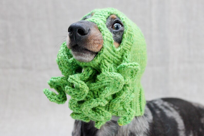 Knitting Pattern, Cthulhu Dog Hat, Knitted Cthulhu Mask, Cthulhu Dog Costume, H. P. Lovecraft, Cthulhu Monster, Dog Hat, Dog Ski Mask, Dogs image 8