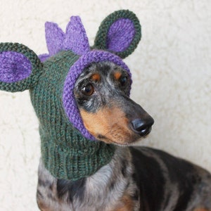 KNITTING PATTERN, Doxie Dinosaur Hat, Dog Hat, Small Dog Hat, Snood, Mini Dachshund Hat, Dino Hat, Dog Costume, Knitted Hat, Knit Pet Hat image 5