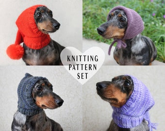 KNITTING PATTERN BUNDLE, Dog Hats, Dachshund, Pet Hat, Dog Hat, Mini Dachshund Hat, Pet Clothes, Pets, Pom-Pom, Wiener Dog, Funny Gift Idea