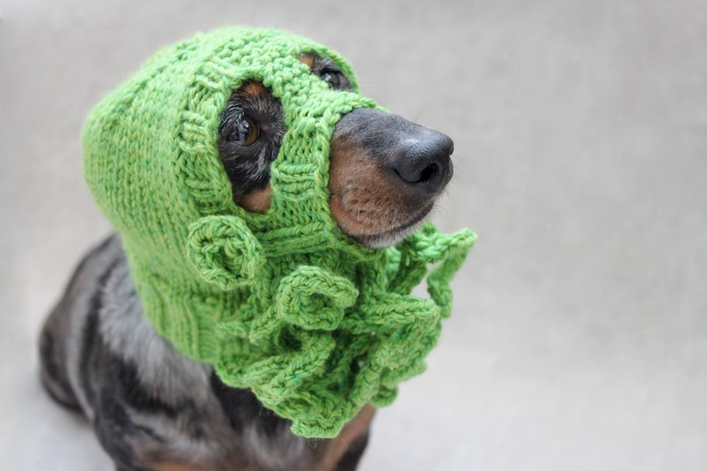 Knitting Pattern, Cthulhu Dog Hat, Knitted Cthulhu Mask, Cthulhu Dog Costume, H. P. Lovecraft, Cthulhu Monster, Dog Hat, Dog Ski Mask, Dogs image 6