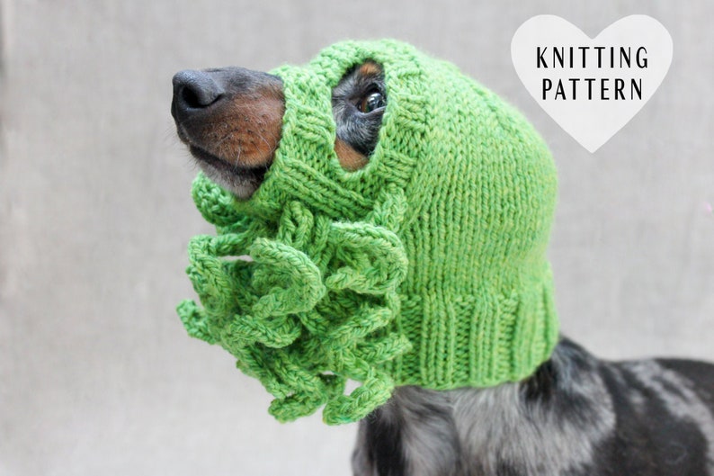 Knitting Pattern, Cthulhu Dog Hat, Knitted Cthulhu Mask, Cthulhu Dog Costume, H. P. Lovecraft, Cthulhu Monster, Dog Hat, Dog Ski Mask, Dogs image 1