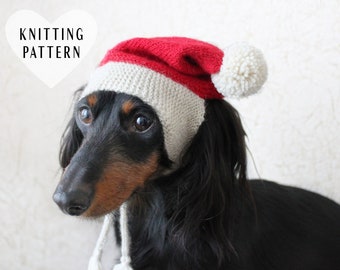 Santa Drawstring Dog Hat Knitting Pattern: Small Dogs Pet Christmas Clothing (PDF Pattern)