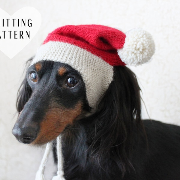 STRICKMUSTER, Hund Weihnachtsmütze, Hund Weihnachtsmütze, Dackel Weihnachtsmütze, kleine Hundemütze, Hund Weihnachtsmütze, rot und weiß gestrickte Hundemütze