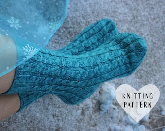 KNITTING PATTERN, Elsa's Socks, Knit, Knitted, Cabled, Socks, Elsa, Frozen, Christmas, Gift, Women