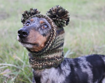 Hunting Dog Hat in Camo with Double Pom Pom