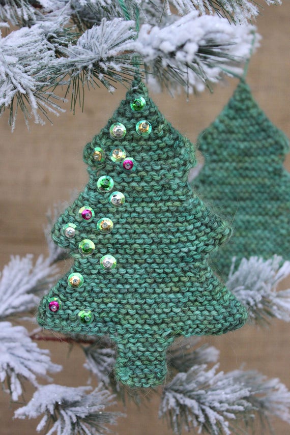 Knitting Pattern Knitted Christmas Tree Ornament Knit Hanging Ornament Diy Project Garter Stitch Holiday Tree Knitting Project