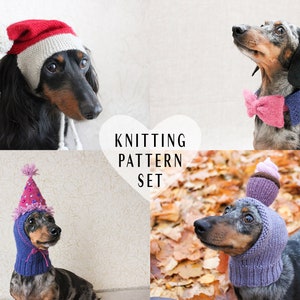 KNITTING PATTERN BUNDLE, Dog Hat, Dog Bow Tie, Dog Birthday Hat, Dog Santa Hat, Party Animal Series, Cupcake Dog Hat, Cute Funny Dog Hats