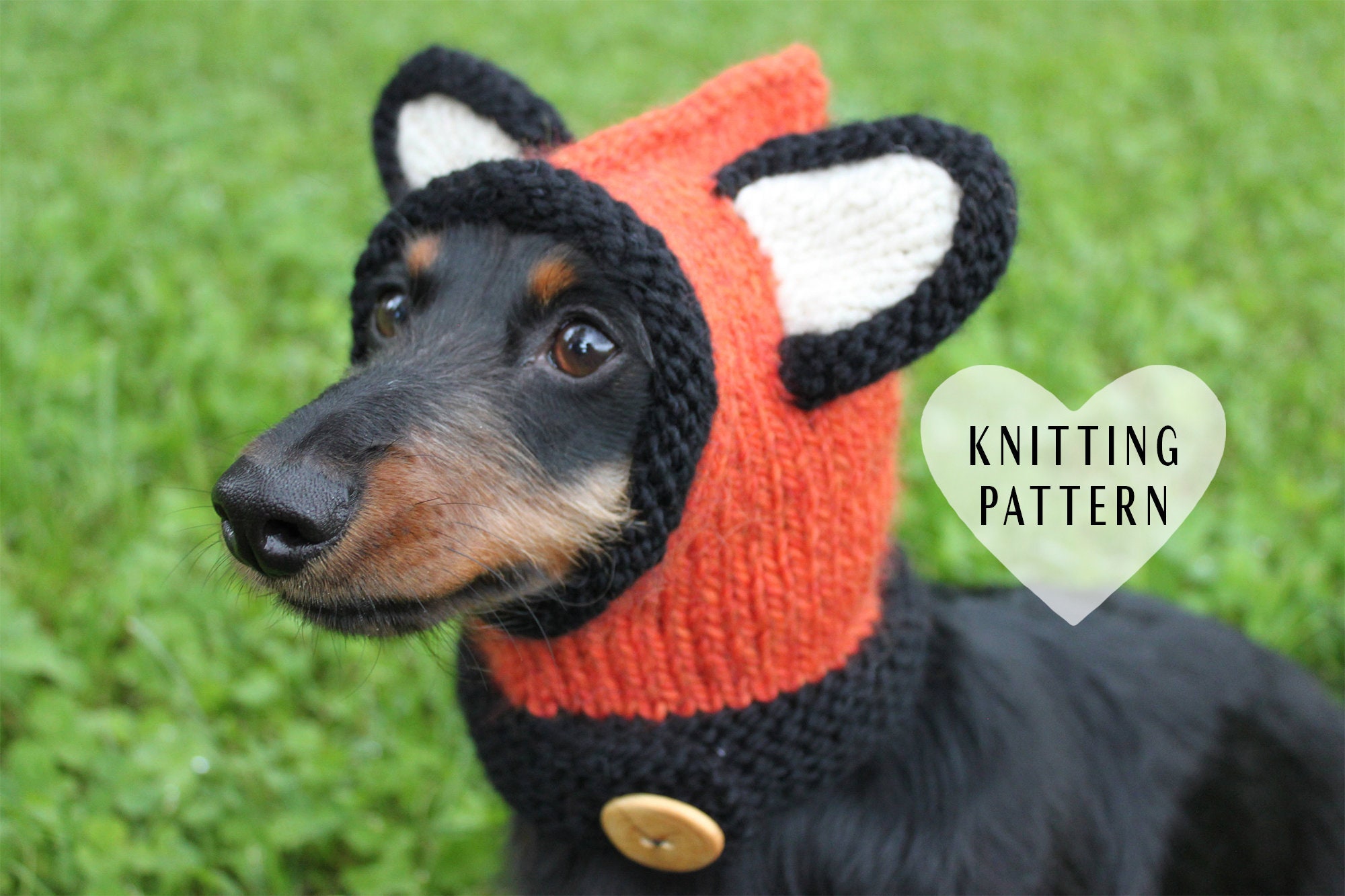 KNITTING PATTERN, Dachshund Fox Hood, mini, doxie, hat, dog hat, small dog, fox, hoodie, animal, ears, fox hat, DIY, knit, knitted