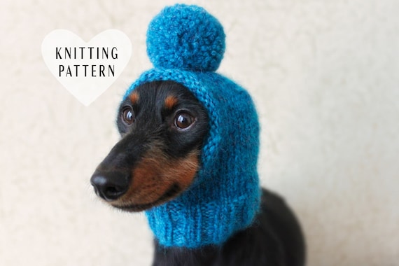 KNITTING PATTERN Pom-pom Dog Hat Mini Dachshund Dog Hat 