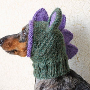 KNITTING PATTERN, Doxie Dinosaur Hat, Dog Hat, Small Dog Hat, Snood, Mini Dachshund Hat, Dino Hat, Dog Costume, Knitted Hat, Knit Pet Hat image 6