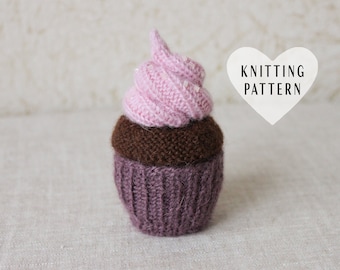 KNITTING PATTERN, Small Cupcake, Knitted Food, Play food, Pretend Food, Cupcake Decoration, Cupcake Christmas Ornament, Chocolate Cupcake