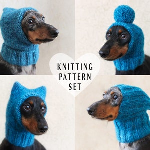 KNITTING PATTERN BUNDLE, Dog Hats, Mini Dachshund Hat, Pet Clothes, Pets, Pom-Pom, Wiener Dog, Funny Gift Idea, Pet Hat, Knitted Dog Hat