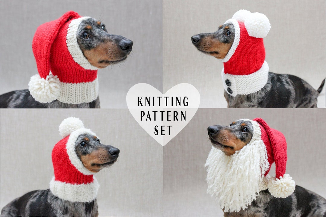 KNITTING PATTERN BUNDLE, Dachshund Dog Santa Hats, Christmas Dog Hats