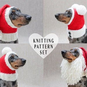 KNITTING PATTERN BUNDLE, Dachshund Dog Santa Hats, Christmas Dog Hats, Vintage Christmas, Santa Dog Costume, Santa Beard Dog Costume Hat