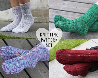 KNITTING PATTERN BUNDLE, Socks, Knit Socks, Knitted Socks, Rib, Lace, Open Cable Socks, diy socks, pattern set, knitter gift, project, feet