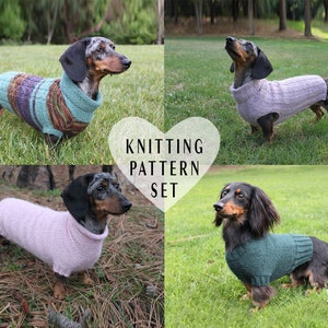 KNITTING PATTERN BUNDLE, Mini Dachshund Sweater, Dog Sweater, Pet Clothes, Pets, Dogs, Knit, Knitted, Little, Wiener Dog