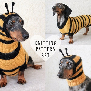 KNITTING PATTERN BUNDLE, Dog Bee Costume, Bee Bundle, Dachshund Costume, Small Dog Costume, Bee Sweater, Dog Sweater, Dog Clothes, Dog Gift