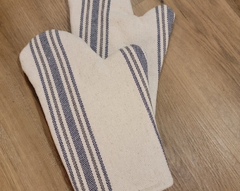Blue/Gray Grain sack Oven Mitts- Set of 2